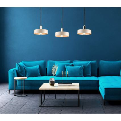Ljuskrona med textilsladd LATTE 3xE27/60W/230V beige/svart/skinande krom