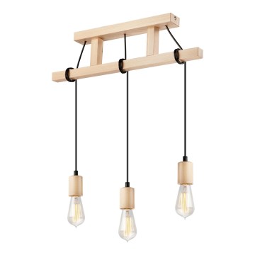 Ljuskrona med textilsladd LEON 3xE27/60W/230V bok - FSC certifierade