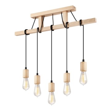 Ljuskrona med textilsladd LEON 5xE27/60W/230V bok - FSC certifierade