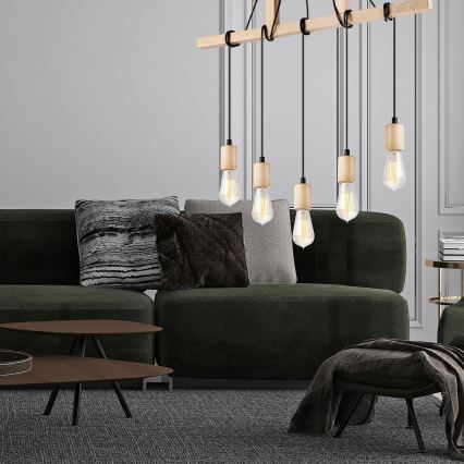 Ljuskrona med textilsladd LEON 5xE27/60W/230V bok - FSC certifierade