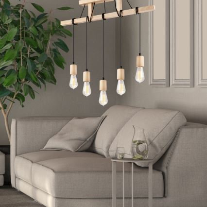 Ljuskrona med textilsladd LEON 5xE27/60W/230V bok - FSC certifierade