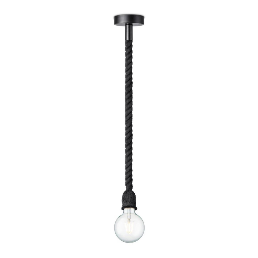 Ljuskrona med textilsladd LEONARDO ROPE 1xE27/10W/230V svart