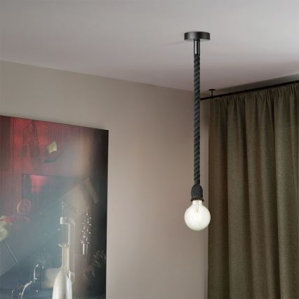 Ljuskrona med textilsladd LEONARDO ROPE 1xE27/10W/230V svart