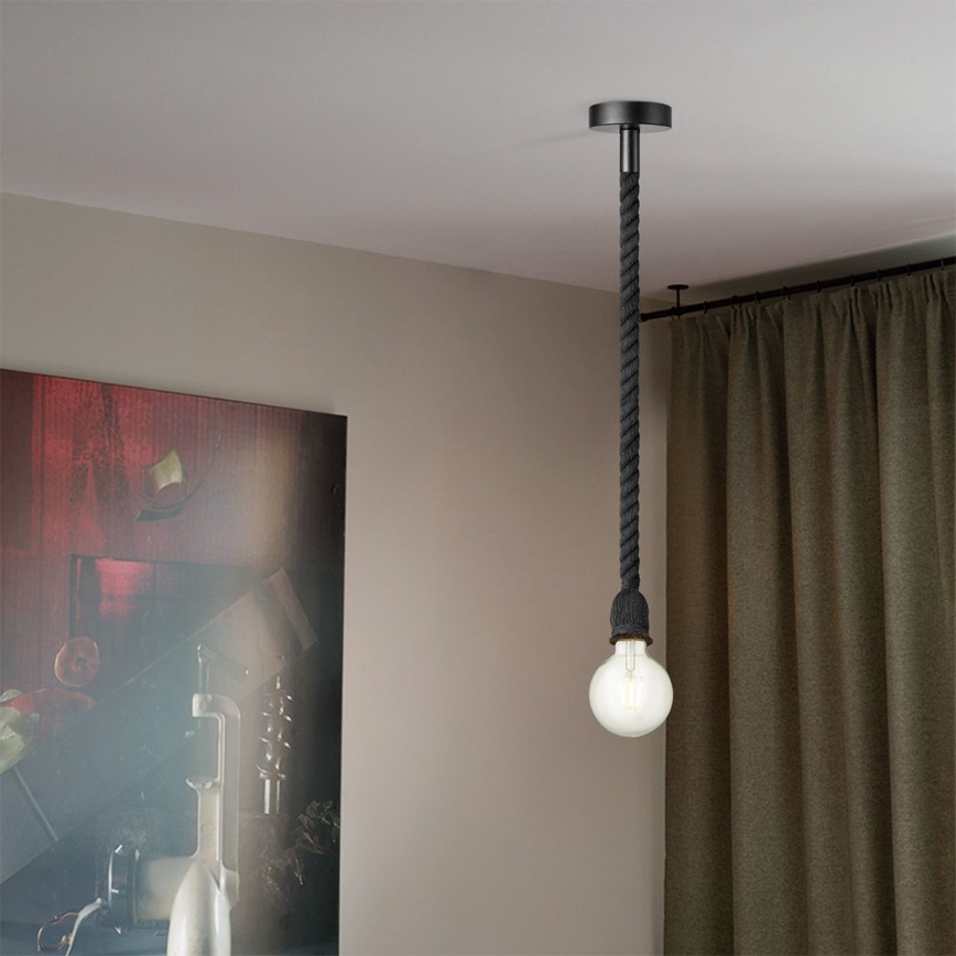 Ljuskrona med textilsladd LEONARDO ROPE 1xE27/10W/230V svart