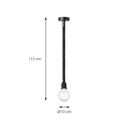 Ljuskrona med textilsladd LEONARDO ROPE 1xE27/10W/230V svart