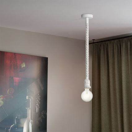 Ljuskrona med textilsladd LEONARDO ROPE 1xE27/10W/230V vit