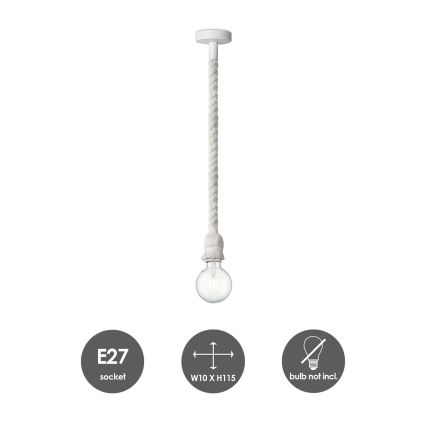 Ljuskrona med textilsladd LEONARDO ROPE 1xE27/10W/230V vit