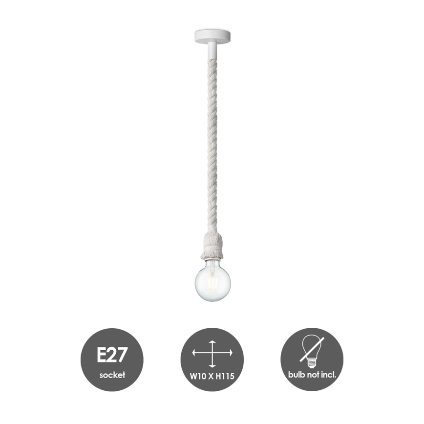 Ljuskrona med textilsladd LEONARDO ROPE 1xE27/10W/230V vit