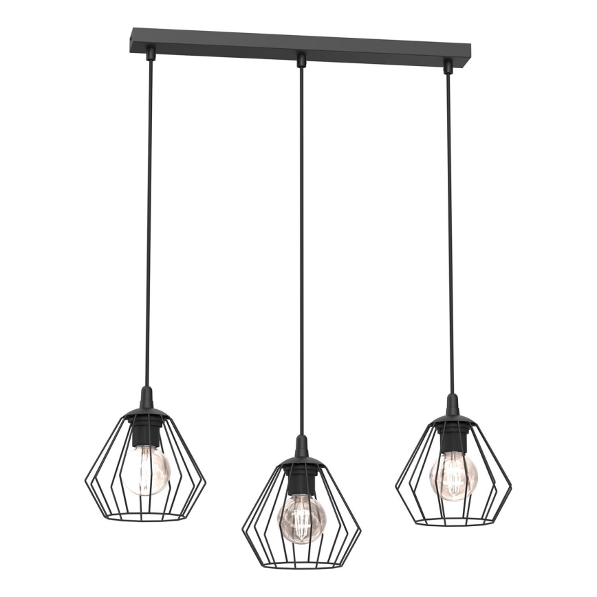 Ljuskrona med textilsladd LETI 3xE27/15W/230W svart