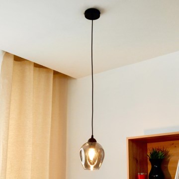Ljuskrona med textilsladd LILI 1xE27/15W/230V svart/grå