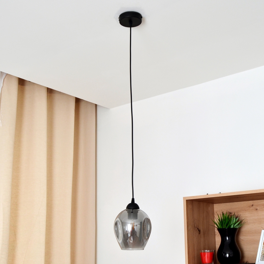 Ljuskrona med textilsladd LILI 1xE27/15W/230V svart/grå