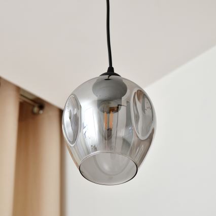 Ljuskrona med textilsladd LILI 1xE27/15W/230V svart/grå
