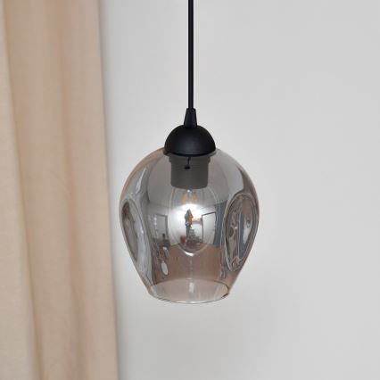Ljuskrona med textilsladd LILI 1xE27/15W/230V svart/grå