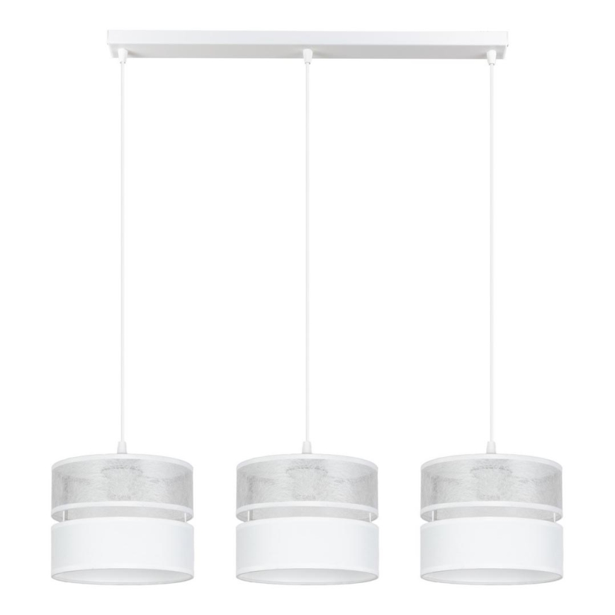 Ljuskrona med textilsladd LIMA 3xE27/60W/230V silver/vit