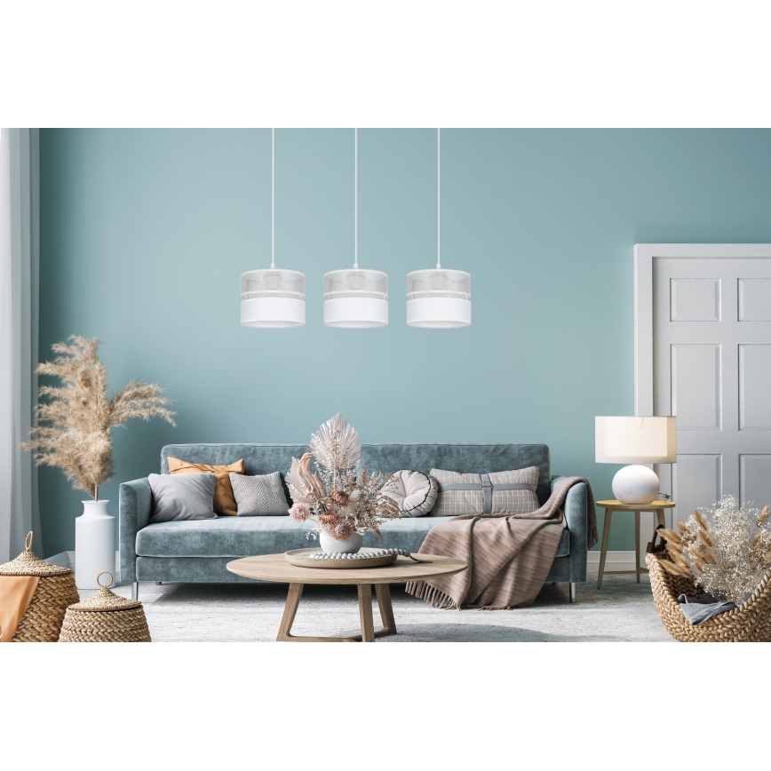 Ljuskrona med textilsladd LIMA 3xE27/60W/230V silver/vit