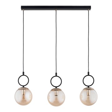 Ljuskrona med textilsladd LISTER 3xE14/10W/230V svart/rökig beige