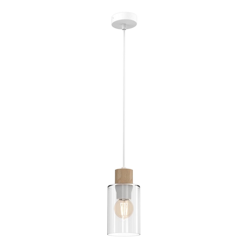 Ljuskrona med textilsladd MADERA 1xE27/60W/230V vit/trä