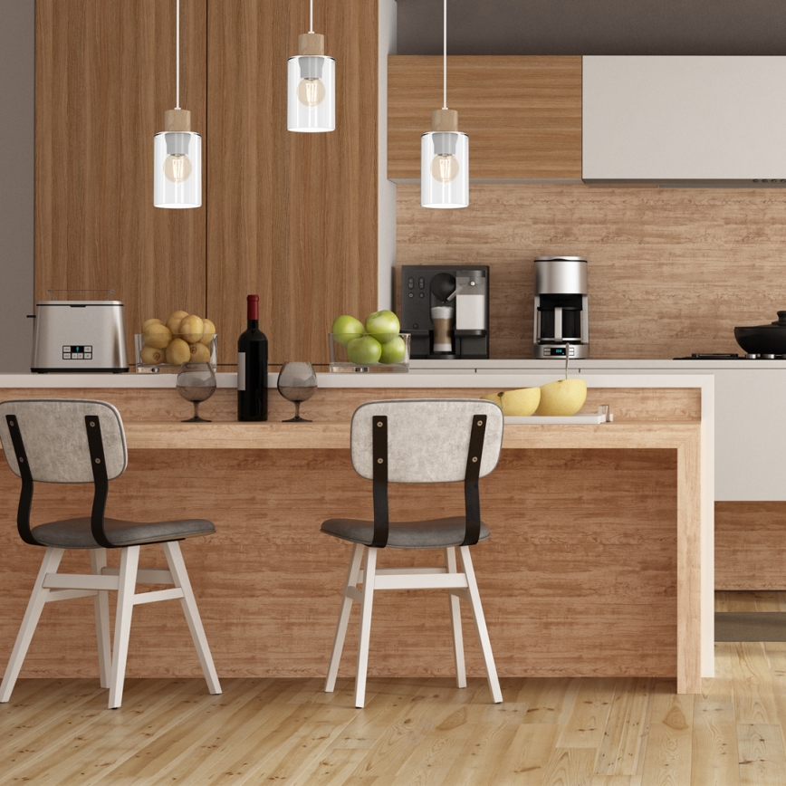 Ljuskrona med textilsladd MADERA 1xE27/60W/230V vit/trä