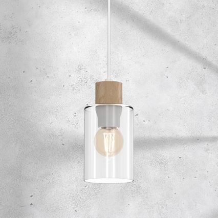 Ljuskrona med textilsladd MADERA 1xE27/60W/230V vit/trä