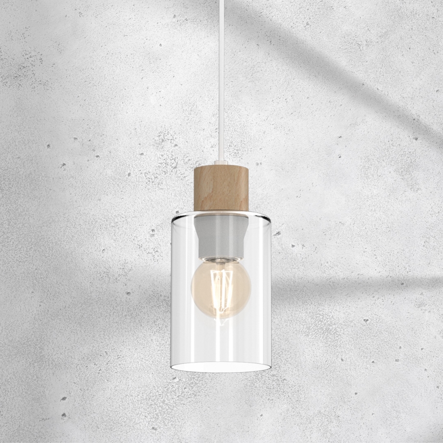 Ljuskrona med textilsladd MADERA 1xE27/60W/230V vit/trä