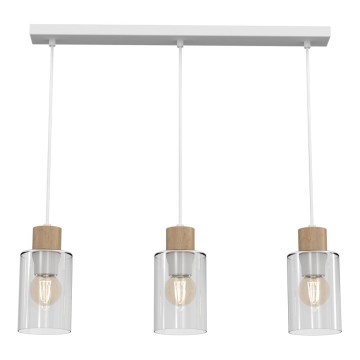 Ljuskrona med textilsladd MADERA 3xE27/60W/230V vit/trä