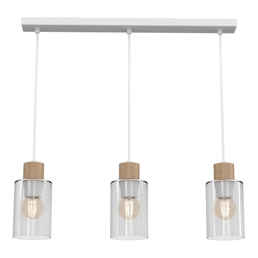 Ljuskrona med textilsladd MADERA 3xE27/60W/230V vit/trä