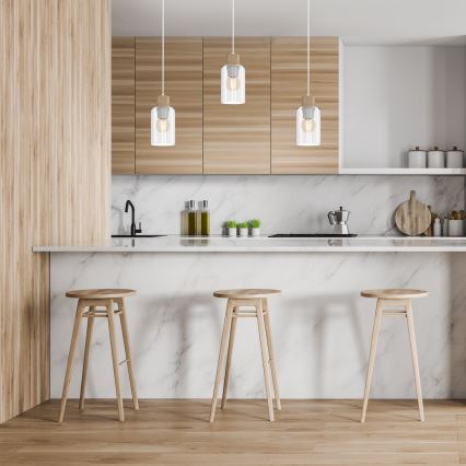 Ljuskrona med textilsladd MADERA 3xE27/60W/230V vit/trä