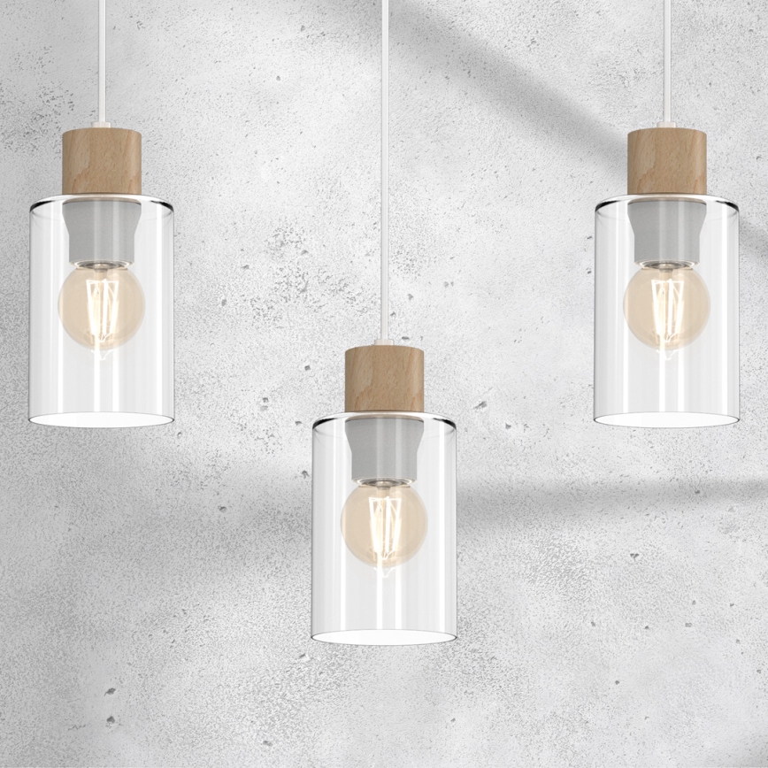 Ljuskrona med textilsladd MADERA 3xE27/60W/230V vit/trä