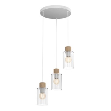 Ljuskrona med textilsladd MADERA 3xE27/60W/230V vit/trä