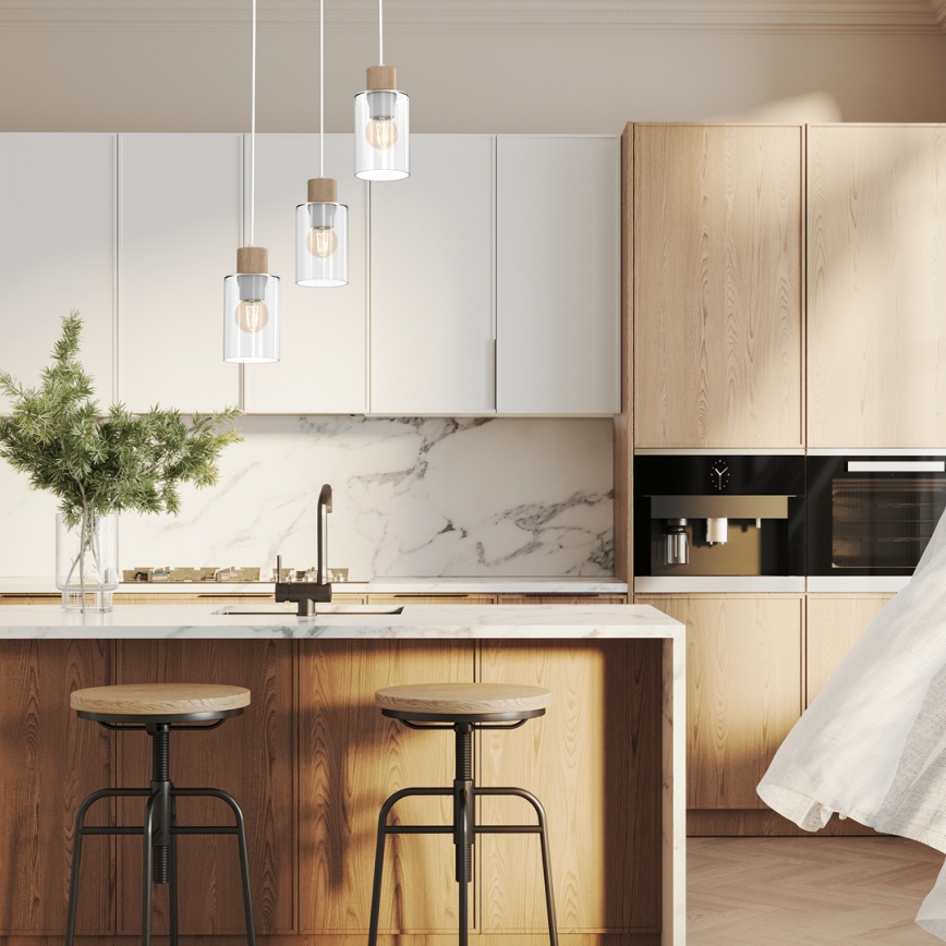 Ljuskrona med textilsladd MADERA 3xE27/60W/230V vit/trä