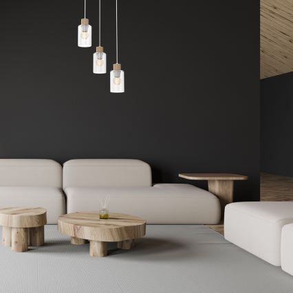 Ljuskrona med textilsladd MADERA 3xE27/60W/230V vit/trä