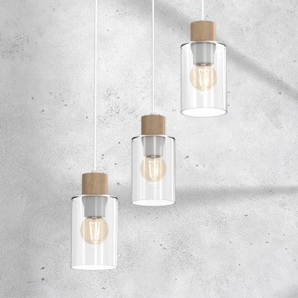 Ljuskrona med textilsladd MADERA 3xE27/60W/230V vit/trä