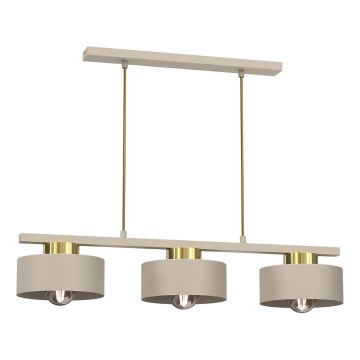 Ljuskrona med textilsladd MARTI 3xE27/15W/230V beige/guld