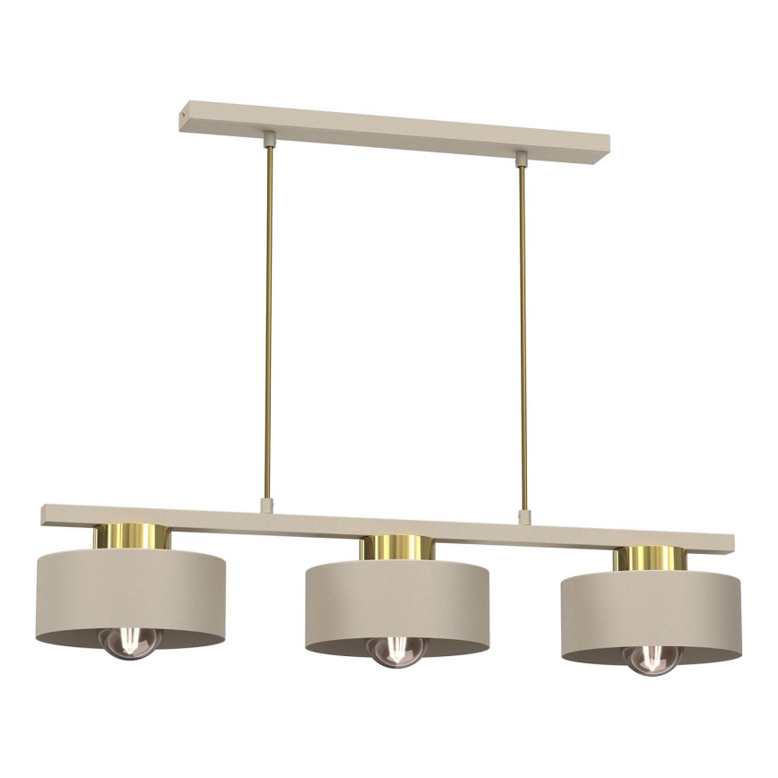 Ljuskrona med textilsladd MARTI 3xE27/15W/230V beige/guld
