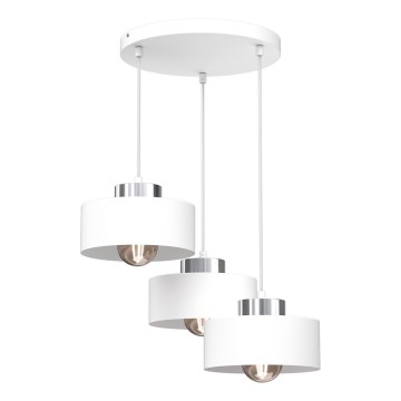 Ljuskrona med textilsladd MARTI 3xE27/15W/230V vit/skinande krom
