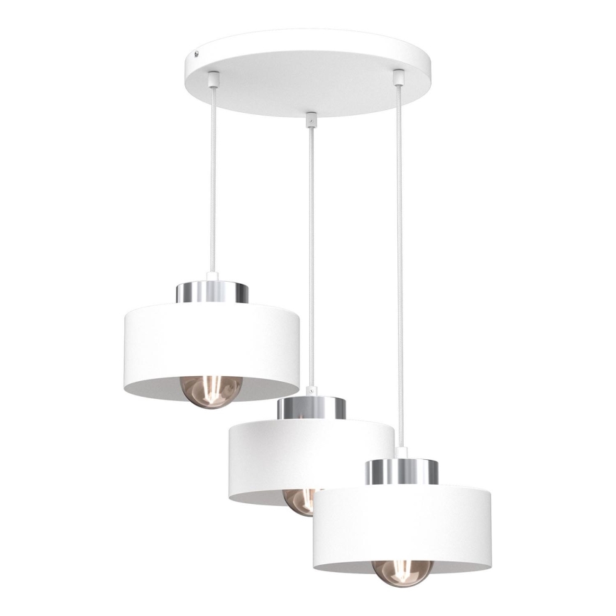 Ljuskrona med textilsladd MARTI 3xE27/15W/230V vit/skinande krom