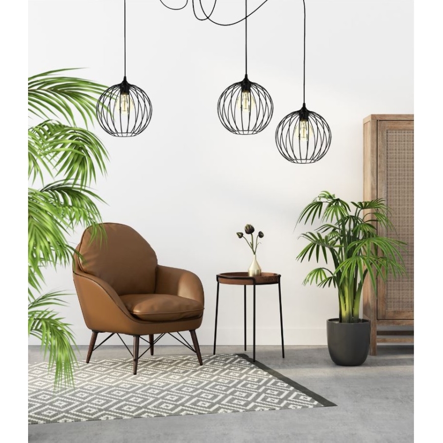 Ljuskrona med textilsladd MATT 3xE27/60W/230V spindel