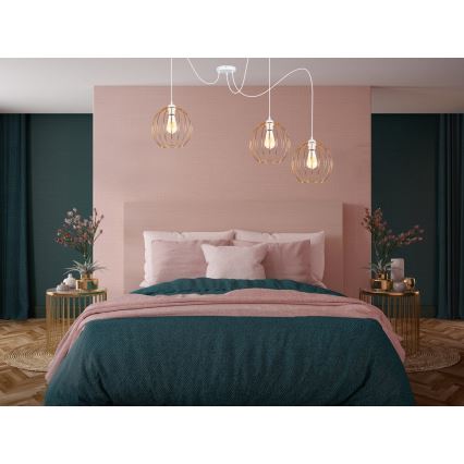 Ljuskrona med textilsladd MATT 3xE27/60W/230V spindel vit/koppar