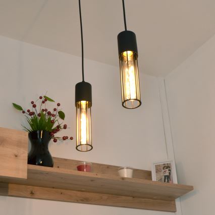 Ljuskrona med textilsladd MELODY 2xE27/15W/230V svart