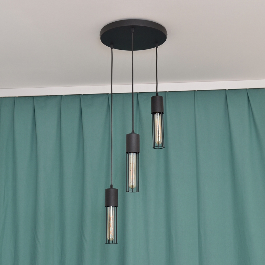 Ljuskrona med textilsladd MELODY 3xE27/15W/230V svart