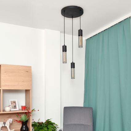 Ljuskrona med textilsladd MELODY 3xE27/15W/230V svart
