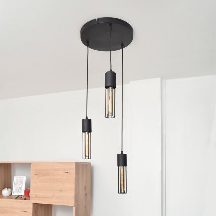 Ljuskrona med textilsladd MELODY 3xE27/15W/230V svart
