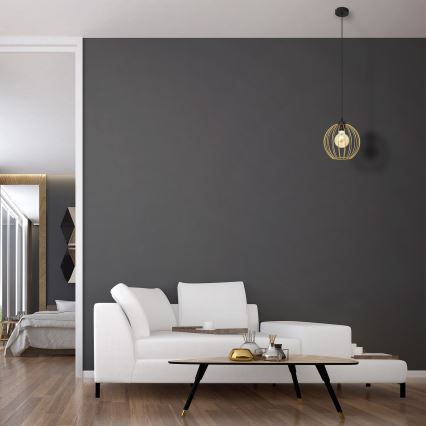 Ljuskrona med textilsladd MERCURE 1xE27/15W/230V guld/svart