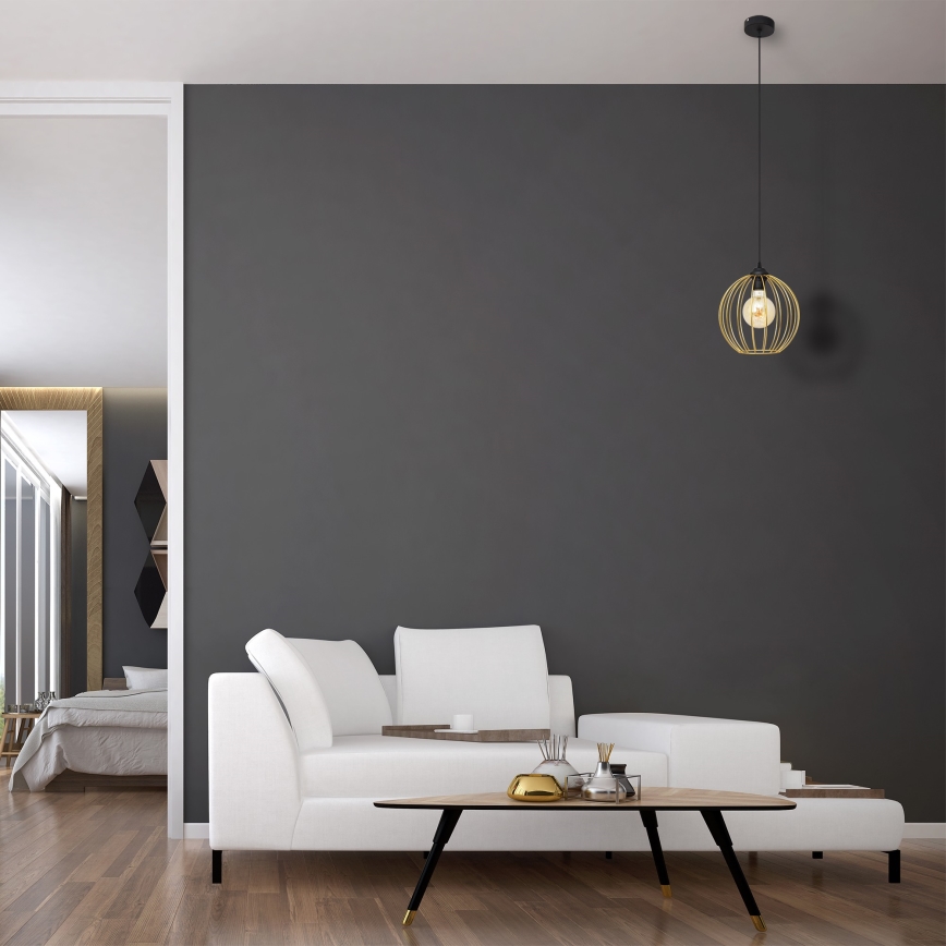 Ljuskrona med textilsladd MERCURE 1xE27/15W/230V guld/svart