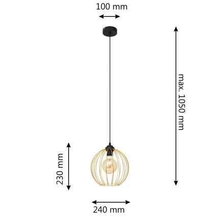 Ljuskrona med textilsladd MERCURE 1xE27/15W/230V guld/svart