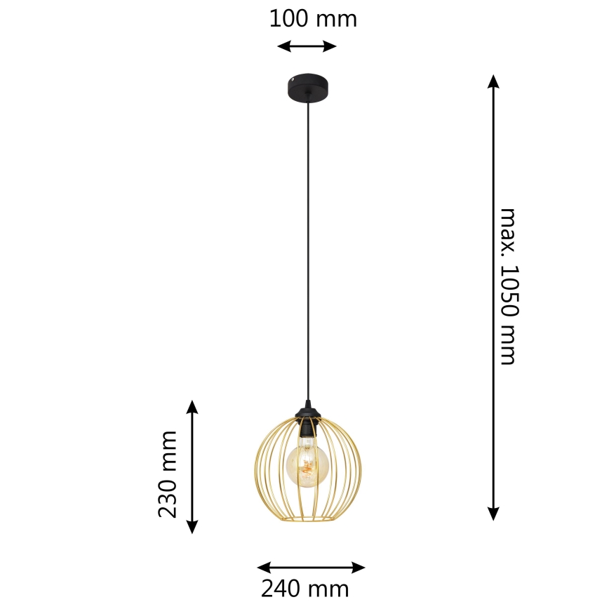 Ljuskrona med textilsladd MERCURE 1xE27/15W/230V guld/svart