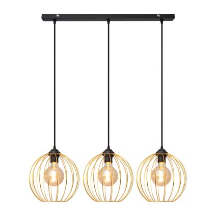 Ljuskrona med textilsladd MERCURE 3xE27/15W/230V guld/svart
