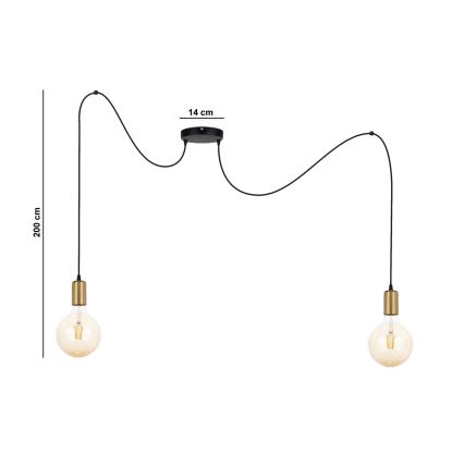 Ljuskrona med textilsladd MIROS 2xE27/60W/230V spindel svart/guld