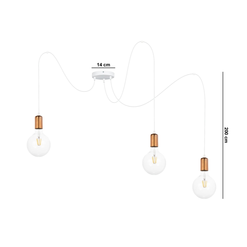 Ljuskrona med textilsladd MIROS 3xE27/60W/230V spindel vit/koppar