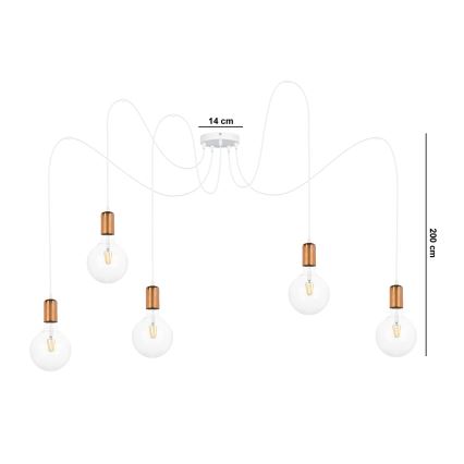 Ljuskrona med textilsladd MIROS 5xE27/60W/230V spindel vit/koppar